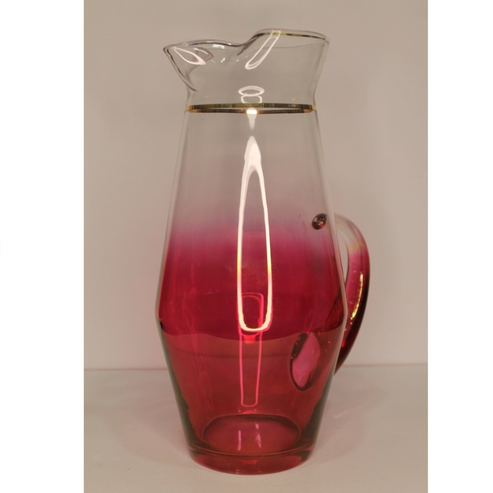 Blendo~Vintage~Ombre Rose Cranberry Pitcher by West Virginia Glass Co.